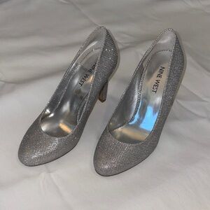 Nine West Silver Glitter Pumps - Sparkling Mid Heel